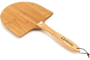 Chef Pomodoro Pelle a Pizza en Bois (Bambou Naturel), Pelle Pizza Bois - Pelle à Pizza avec Manche en Bois Pliable, Parfait Comme une Planche a Pizza et Planche a Pain, 30x30 cm