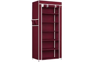 EASY BUY Maroon Shoe Rack with Cover, Plastic Rack 6 Shelves with Zip Door Cover & Side Pockets Dustproof Multiuse Storage Organizer for Footwear, Clothes, Toys, Shoe Rack Plastic, Slipper Stand