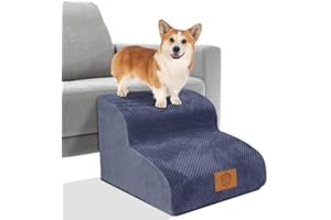 OZD Escalier pour Chien 2 Marches, Escalier pour Chat en Éponge, Escaliers pour Animaux Antidérapant avec Housse en Tissu Amovible, Rampe Petit Chiens pour Lits de Haute et Canapé (Bleu)