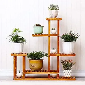 Dantawood Plant Stand Rack Indoor & Outdoor, 6 Tier Wood Plant Display Rack with Multi Shelves, Flower Pots Organizer Holder, Multifunctional Storage Rack for Patio Garden Size: LxWxH : 115.1 x 33.2 x 16.5 Centimeters