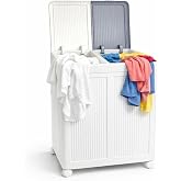 MallArt&reg; Premium Katlanabilir Tekerlekli &Ccedil;amaşır Sepeti - 100 Litre &Ccedil;ift B&ouml;lmeli &Ccedil;ok Ama&ccedil;lı D&uuml;zenleyici, Kapaklı ve Kirli Ayr