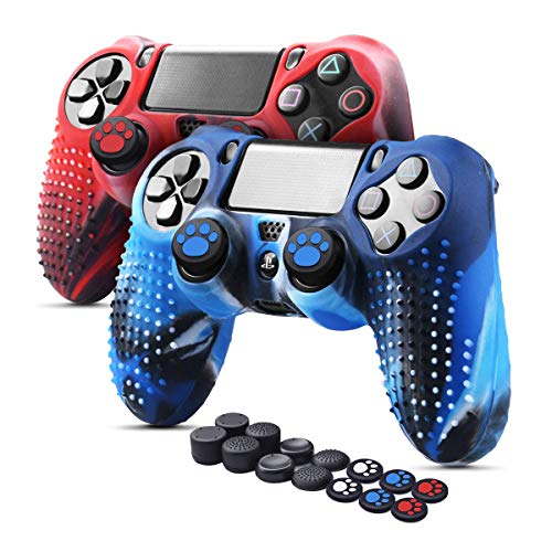 6amLifestyle Cover Skin Controller PS4 Dualshock in Silicone Antiscivolo, 2 Cover Controller PS4 (Rosso + Blu) + 14 Gommini per Le Levette Analogiche per Joystick PS4 / PS4 PRO / PS4 Slim