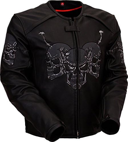 Mens Black Leather Racing Skull Jacket