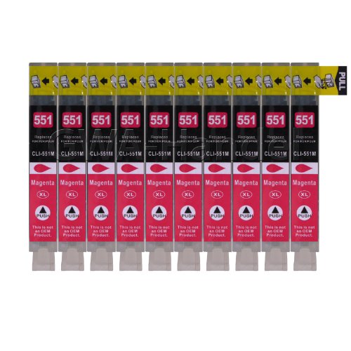 10 Druckerpatronen für Canon mit Chip, ersetzt CLI-551M magenta