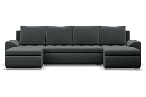 ‎MEBLIGO Mebligo - Ecksofa mit Schlaffunktion und 3 Bettkasten FORESTA 302x89x159 (BxHxT) Dunkelgrau - Couch U Form, Sofa im Sitz: Wellenfeder + Schaumstoff, Sofas & Couches, Eckcouch