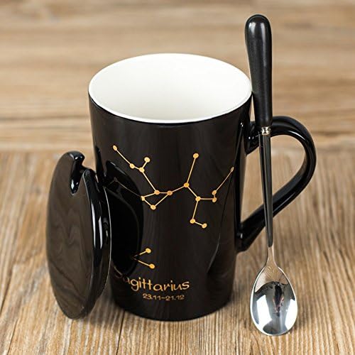 Ceramic coating Coffee cup Mugs Couples Drinking glasses Milk Coffee cup -black with lid spoon-K 0.8x12.4cm(0x5inch)