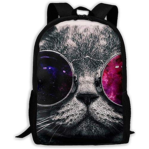 Preisvergleich Produktbild Lässige Schultasche,Männer / Frauen,großer Rucksack personalisierter,leichter Rucksack Umhängetasche für draußen Galaxy Hipster Cat Wear Farbe Sonnenbrille verstellbarer Oxford Daypack,passend für Lapto