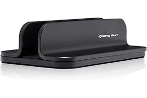 NOVA WAVE Aluminum Vertical Laptop Stand - Stylish and Sturdy Laptop Holder for MacBook, Dell, HP, ASUS, Lenovo, Microsoft, Huawei, ChromeBook, and Gaming Laptops - Space Saving Design - Black