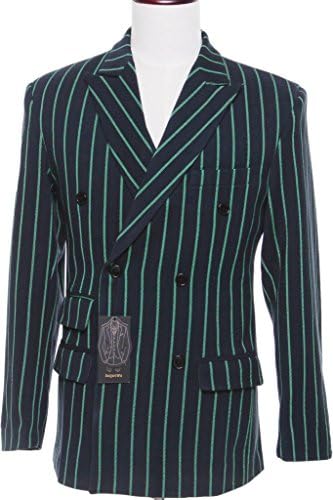 AugusWu Mens Double Breasted 3 Picec Business Suit Pants Sets Green Streak XXXXL