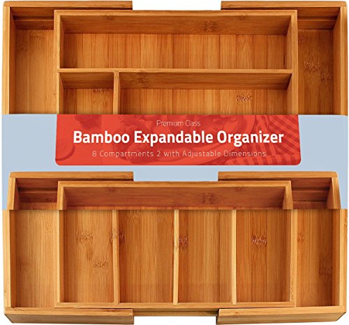 Utopia Kitchen [6-8 compartimientos Ajustables Cubertero Expandible Bamboo - Cubertería y Utensilios Organizador