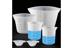 XIMUHO 6 Stück Silikon Messbecher Krüge, 500ml/250ml/100ml/15ml Epoxidharz Mischbecher mit Skala Clear, Silikon becher Set für Epoxidharz