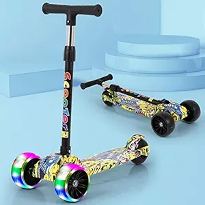 MUMMAMIA Kids Graffiti Printed Auto Light-up, 3 Wheel Kick Scooter for Toddlers/Kids (2-7Years) - Black