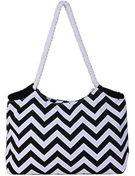 DonDon Damen Tasche, Shopper, Strandtasche Chevron gestreift im Maritim Look - verschiedenfarbig