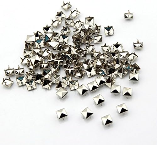 Owfeel 100pcs Pyramid Square DIY Metal Studs 4 Prongs Spots Nailheads Spikes for Bag Shoes Jeans Bracelet (Silver, 10mm)