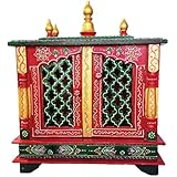 pranjals house Wooden Pooja Temple/mandir with Magnetic Door for Home &amp; Office size-18x9x22 inch (Red &amp; Green)
