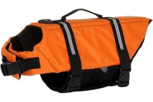 FANSU Giubbotto Salvagente per Cani con Manico, Regolabile Giubbotti di Salvataggio per Animali Domestici per Cani di Taglia Piccola, Media e Grande per Nuoto, Canottaggio (XL,Arancione)