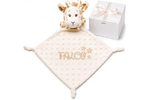 Balú Dudú Jirafa Personalizado con Nombre Bordado (Jirafa Beige) | Tejido Minky 26x26 cm | Regalo Bebé Original | Lavable a 30° | Llega en caja lista para regalo | Estimula el tacto y el apego