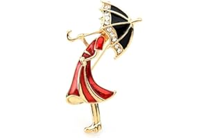 Publisit Broche Femme Vêtement, Broche Femme Originale, Broche Vintage, Dame au Parapluie, Style Rétro, Strass, Epingle, Tendance, Bijoux Femme