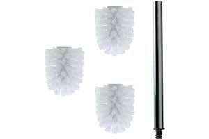 ‎DALOUAL Daloual - 3 x Ersatz WC-Bürstenkopf Weiß Ø ca. 6,5 cm + 1 x Edelstahl-Griff 26,5 cm - Toiletten-Bürste - Klo-Bürste - WC-Besen - austauschbar - modernes Design - hochwertig - langlebig