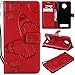 Produktbild Moto Z3 Play Hülle, Conber Lederhülle Handyhülle mit [Kostenlose Schutzfolie], PU Tasche Leder Flip Case Cover Emboss 3D Schmetterling Schutzhülle für Motorola Moto Z3 Play - Rot