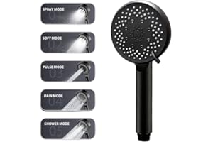 Givenme Soffione Doccia, Risparmio Idrico Doccia, 5 modèles de douche, ad alta pressione, Doccia a Pioggia, Universale+ABS, Black