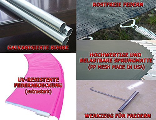 Premium Trampolin neonpink 183 244 305 366 427cm mit Netz Sicherheitsnetz Gartentrampolin für Kinder - 4