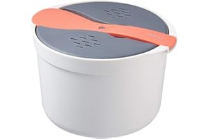 FIYSON Cuiseur à riz micro-ondes, cuiseur à riz et céréales micro-ondes 2L, cuiseur à riz et nouilles micro-ondes avec cuillère à riz Cuisson ou réchauffage faciles (orange)