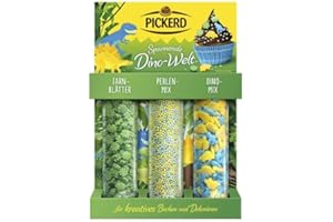 Pickerd Dekor Streusel 3er Set Spannende Dino Welt mit Farnblättern, Perlchen Mix und Dinos 79g