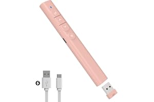 SunnyOcean Telecommande Ordinateur Powerpoint Rechargeable, Télécommande Powerpoint Pointeur sans Fil, 2.4GHz Hyperlien et Contrôle du Volume pour PC Mac Portable (Rose)