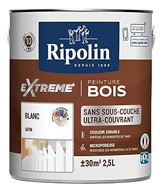 RIPOLIN - Peinture pour Bois Intérieur/Extérieur - Sans sous-couche Ultra-couvrant - Couleur durable - Résiste aux intempéries, UV et chocs - Protège et Magnifie - Lessivable - Satin - 2,5L - Blanc