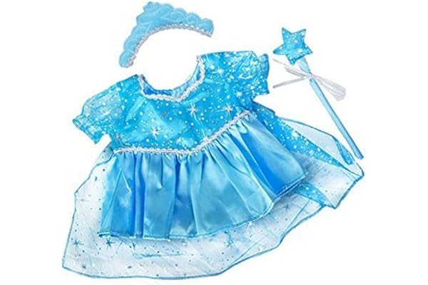 BLUE SNOW PRINCESS DRESS LIKE FROZEN ELSA TEDDY BEAR OUTFIT CLOTHES WITH WAND AND TIARA FITS 15" 16" 39 cm BUILD A BEAR FACTORY BEARS by Teddy Mountain