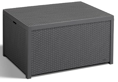 Allibert 220002 Monaco Table lounge/coffre à coussins en plastique effet rotin Gris