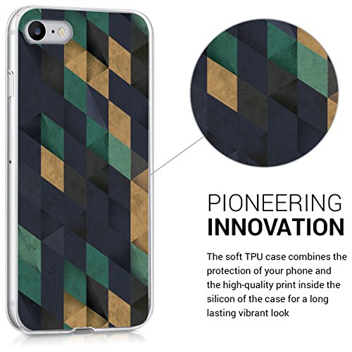 kwmobile Funda para Apple iPhone 7 8 - Carcasa de  TPU  para m  vil con dise  o de Mosaico Triangular en Azul Oscuro petr  leo Beige