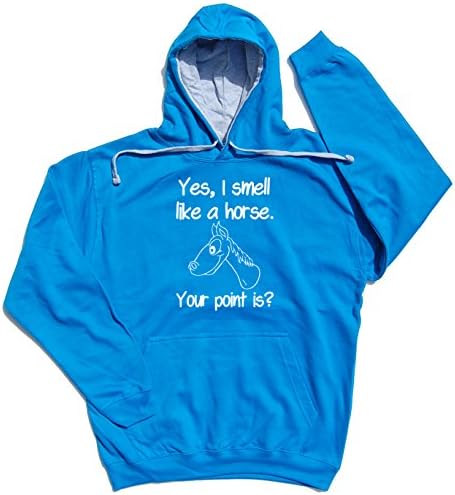 YES I SMELL LIKE A HORSE (Full) Horse Riding Hoodie - Varsity Style S-XL (Small, Sapphire Blue / Heather Grey)