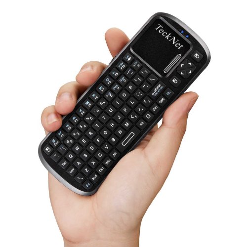 TeckNet Bluetooth Mini wireless schnurlos kabellose deutsche Handheld-Tastatur Keyboard für MacOS 10.x oder höher / Linux Debian 3.1 / PC / HTPC / Google Android TV mit Touchpad, Maus und LED