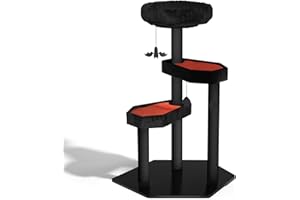 Happy & Polly Gothic Cat Tree with Coffin Bed - 104 cm Black Cat Tower with Soft Mats with Sisal Scratching Posts, Bat Hanging Ball, Multi-Level Play Activities Platform