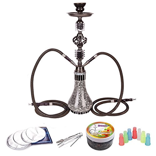 DXP Wasserpfeife Shisha Hookah 2 Schläuchen ca.55cm inkl. Alu Folie, Kohle, Hygiene Mundstücke, Kohlezange, Zubehör Neu JYH04 schwarz YXZ