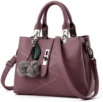 Female handbag and winter shoulder bag across Europe and the United States casual bag with hair ball (Dark red)
