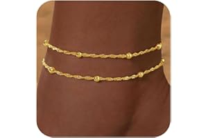 ZOERAY Cavigliera da Donna Argento 925 Impermeable Cavigliere Placcata Oro 18K Stratificate Regolabili Catenina Caviglia a Cuore Gioielli da Piede Spiaggia Bohémien Regali per Ragazze