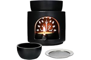 YANGTEK räucherstövchen mit Seib and Schale für Diffuser ätherische öle 120ml Duftlampe Teelicht duftlampe für ätherische öle，Matt Schwarz Keramik weihrauchbrenner.