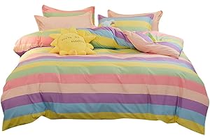 TREER-SHOP Juego de Ropa de Cama Reversible de Microfibra 3 Piezas, Treer Funda Nórdica y Funda De Almohada para Cama 90/135/150, Geometría Simple Funda Edredon (Rayas Multicolores,Cama 90cm 150x200cm)