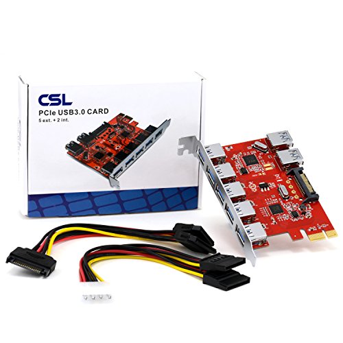 CSL – 7 Port USB 3.0 PCI Express (PCIe) Controller | 5 x extern (Ports) / 2 x intern | 15 pin SATA-Stromanschluss | Schnittstellenkarte USB 3.0 Super Speed | USB Hub intern - 5