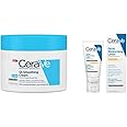CeraVe SA Smoothing Cream for Rough and Bumpy Skin 340g with Salicylic Acid and 3 Essential Ceramides & AM Facial Moisturising Lotion SPF50 with Ceramides & Vitamin E for Normal to Dry Skin 52ml