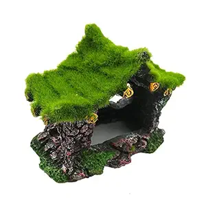 Tfwadmx Aquarium Decoration House Resin Hollow Hideout House, Betta Fish Log Driftwood Accessories Cave Ornament Tank Small Fish Hideaway with Moss