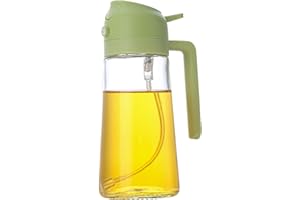 ZYHUI 2 in 1 Oil Dispenser and Sprayer Glass Oil Spray Bottle Olive Oil Sprayer for Kitchen Air Fryer (Green-470ml)