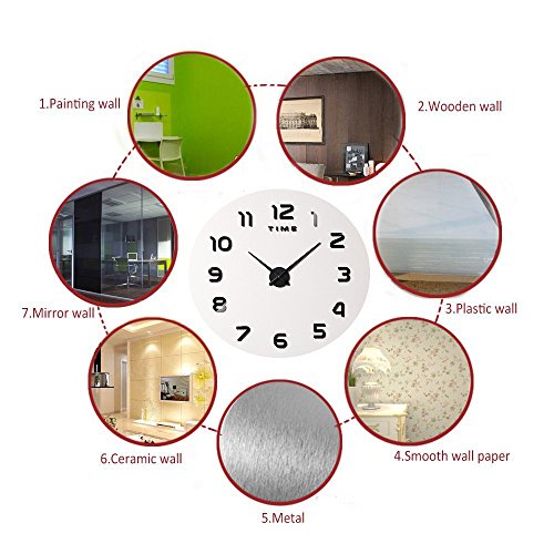 FAS1 Moderne DIY Große Wanduhr Big Armbanduhr Aufkleber 3D Aufkleber Spiegel Effekt Acryl Wanduhr Home Office Abnehmbarer Dekoration (Akku Nicht Enthalten) Schwarz - 6