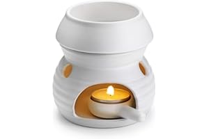BSTKEY Quemador de aceite esencial de cerámica con cuchara de vela, quemador de aceite decorativo para el hogar, modelo de calabaza (blanco)