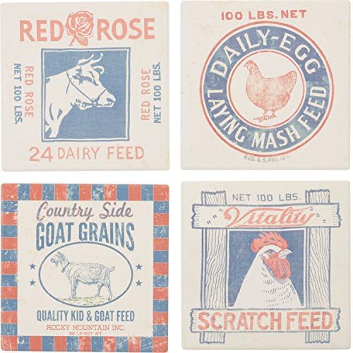 Farmhouse Feed Snack Prints Chicken Rooster Cow Drink Absorbent Coasters