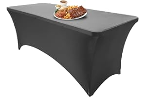 Dololoo Elasthan Rechteckige Tischdecke 183cm x 75cm (6ft), Dehnbare Polyester für Hochzeit, Party, Küche, Dekoration-Dunkelgrau