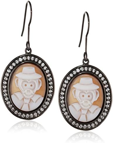 AMEDEO Hand Carved Sardonyx Shell Cameo Surrounded by Cubic Zirconia Featuring a Monkey Earrings